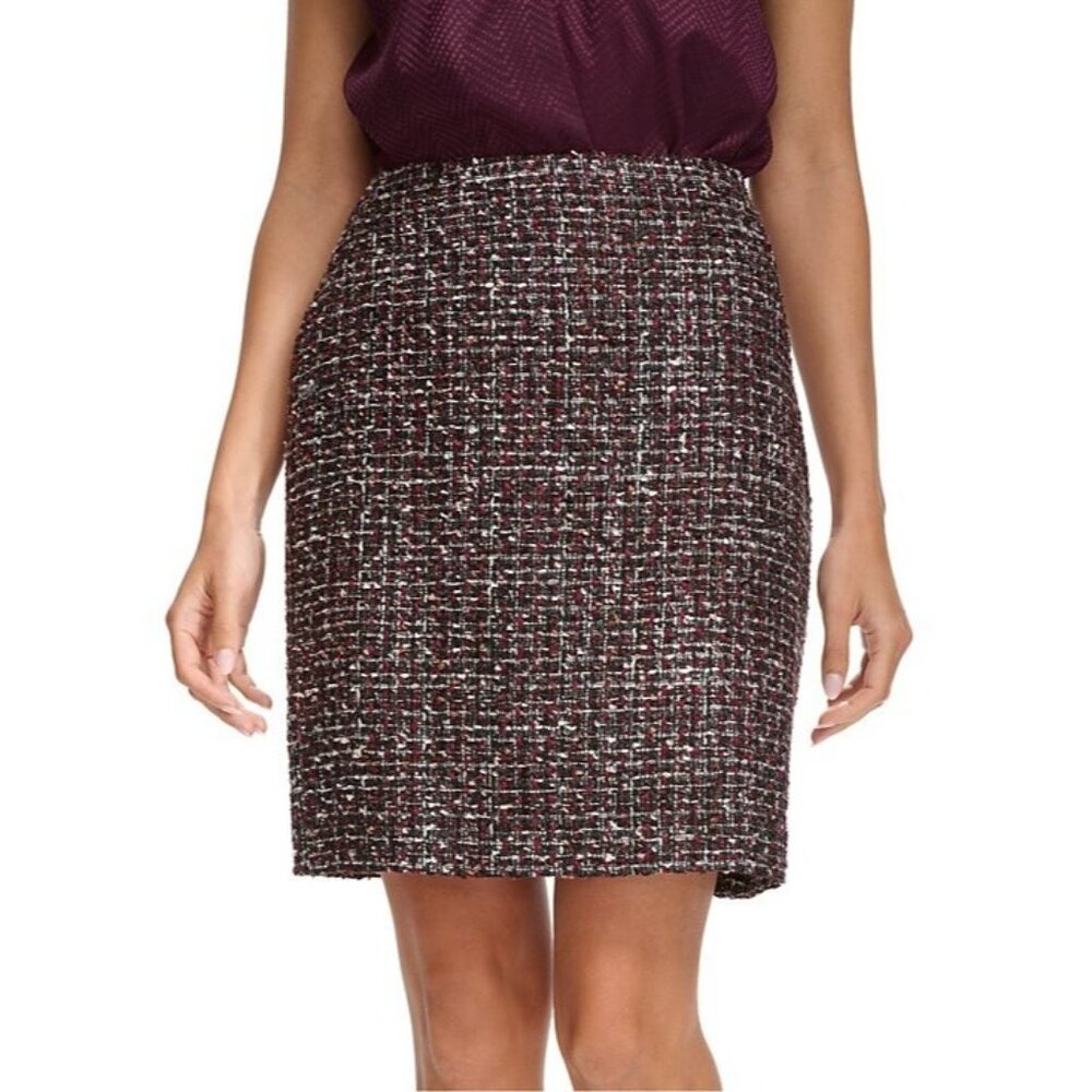 Calvin Klein Women's Tweed Mini Pencil Skirt burgundy Black Size 16 MSRP $89